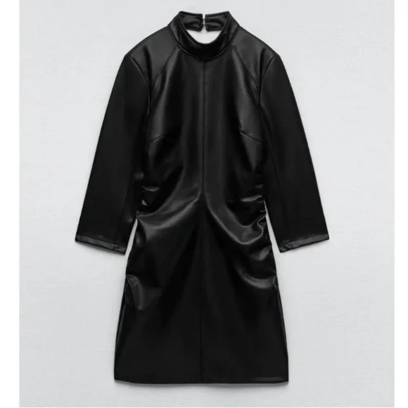 Zara Faux Leather Cutout‑Back Mini Dress – Black, Size S - Picture 2 of 6